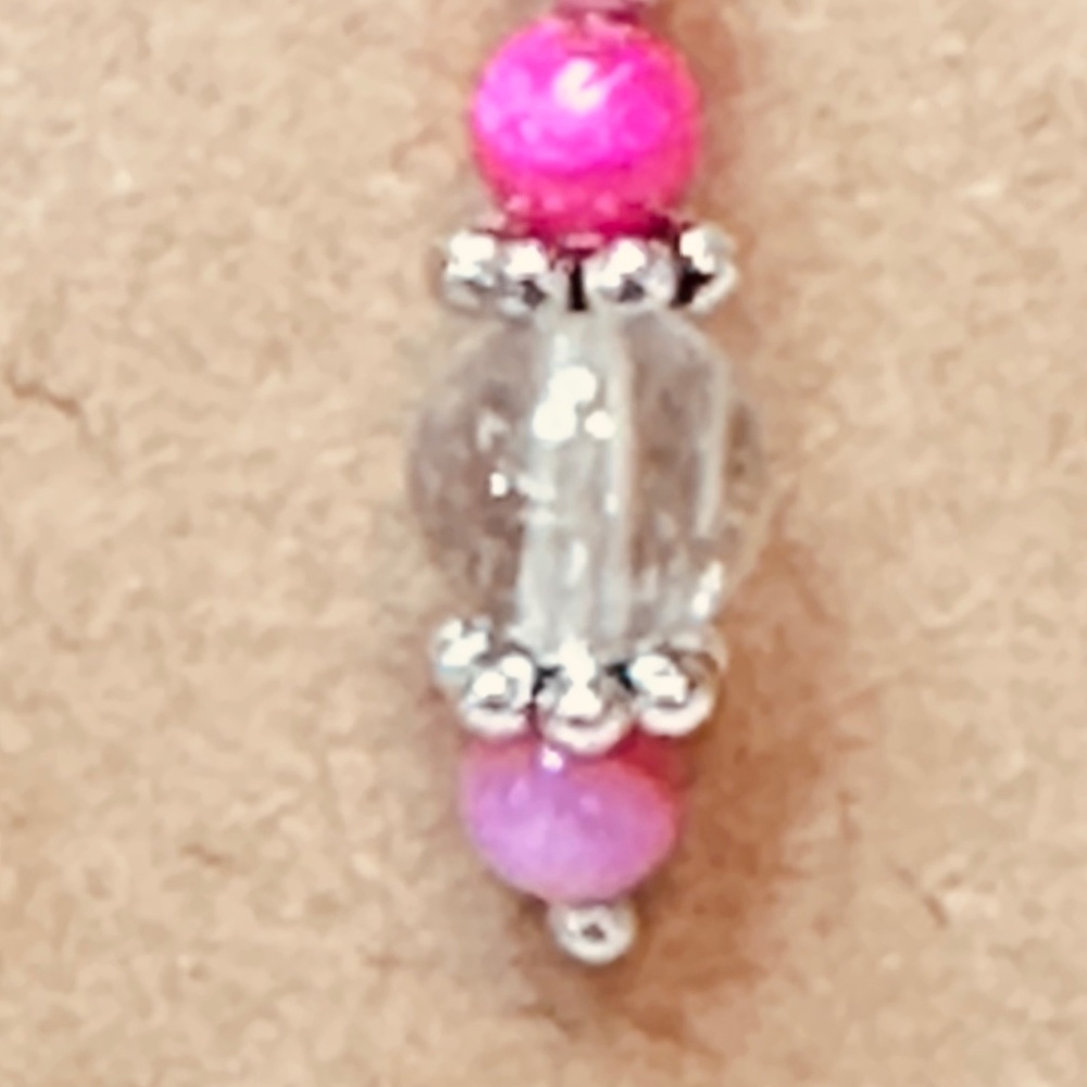 Stainless Steel Dangle Earrings w/Rutilated Quartz & Crackle Quartz - Picture 5 of 10